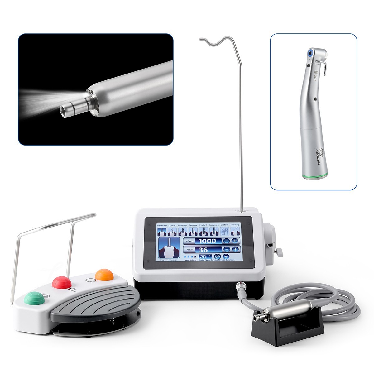AZDENT Dental Brushless Implant Motor +20:1 LED Contra Handpiece Touch Screen