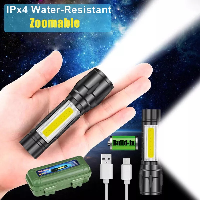 2PCS Tactical Flashlight Small LED Torch Light Mini Super Bright Penlight USB