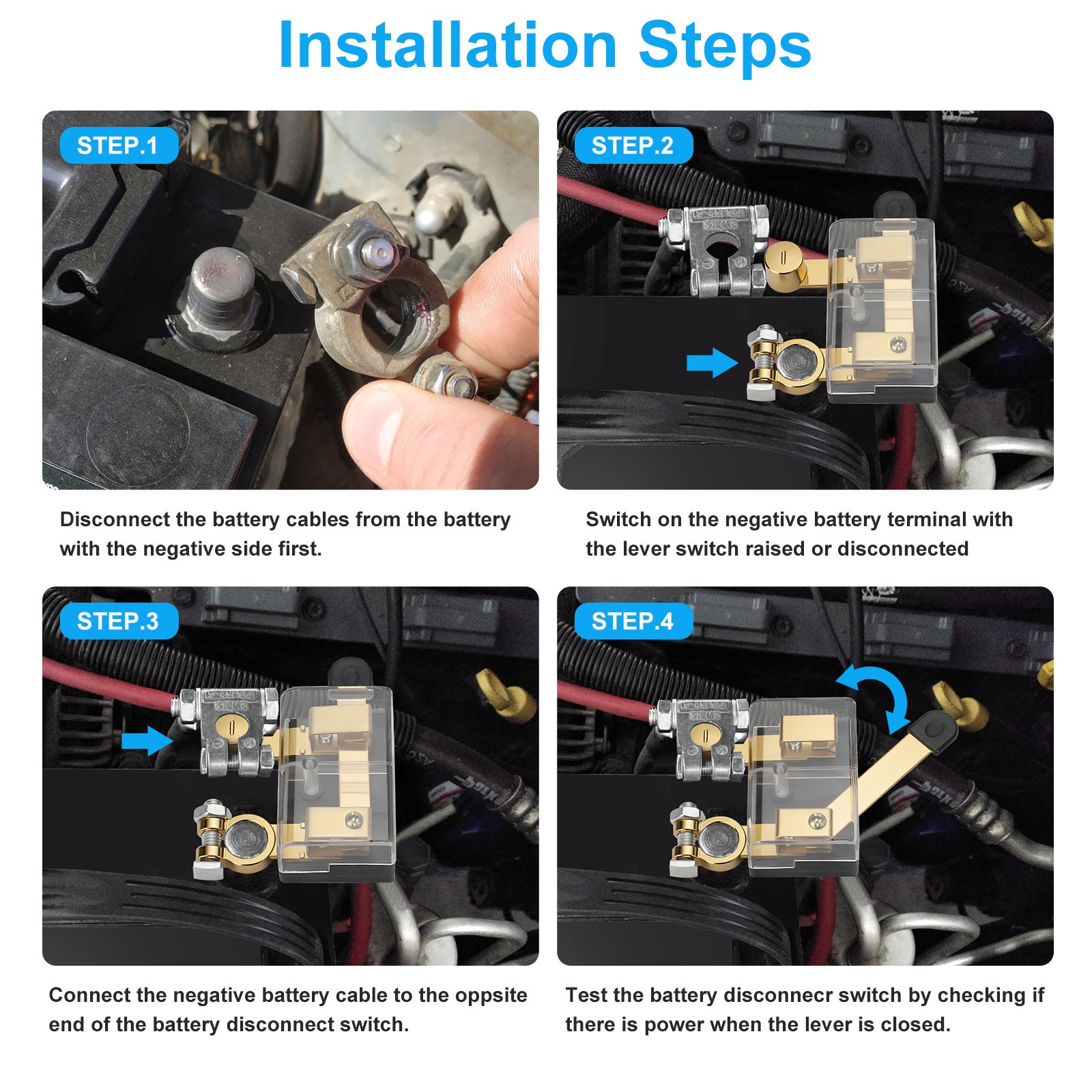 2Pcs 12/24V Battery Cut-Off Disconnect Top Post Switch Isolator Kill For Car RV