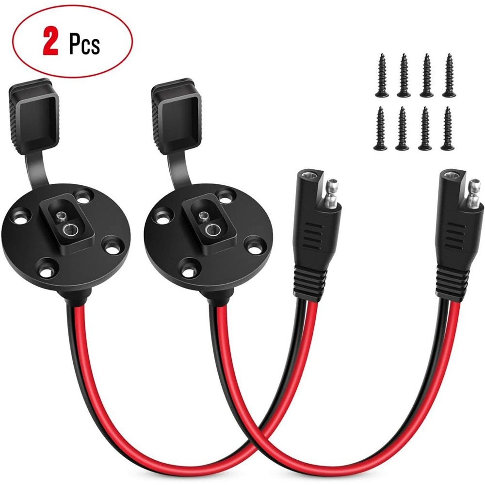 2*SAE Power Socket Sidewall Port Solar Cable Quick Connect Panel 12AWG 30cm