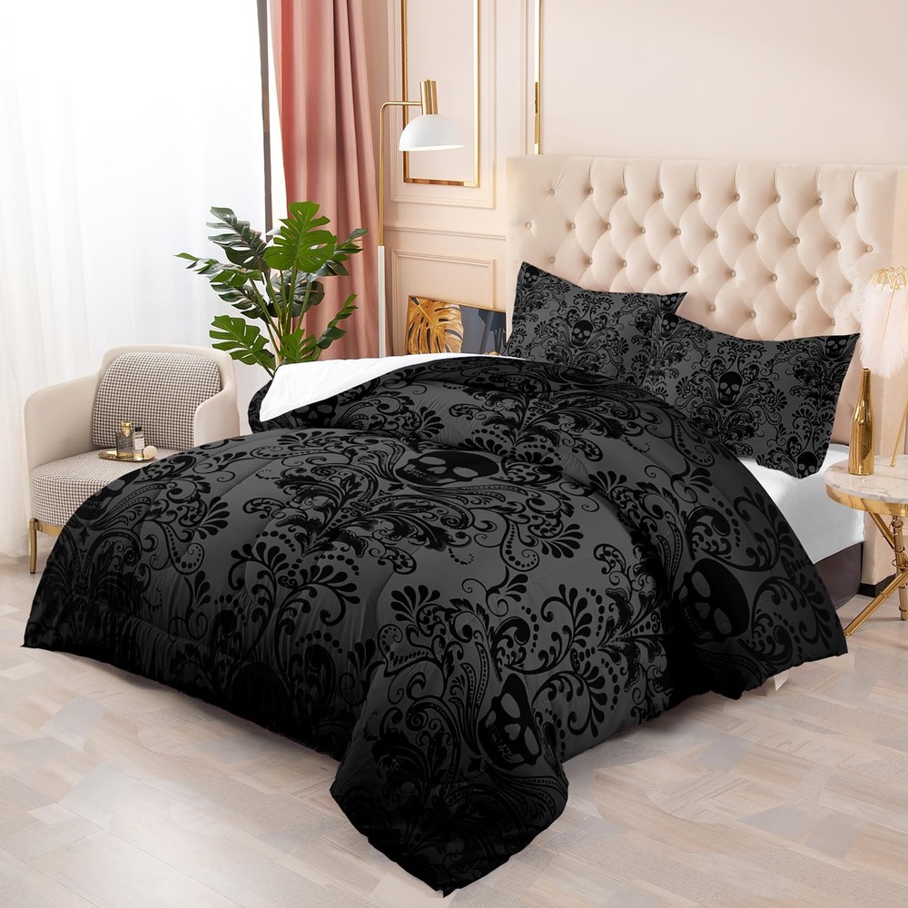 Skull Bedding Set Queen Size,Goth Bedding Sets Queen with Comforter,Skull Com...