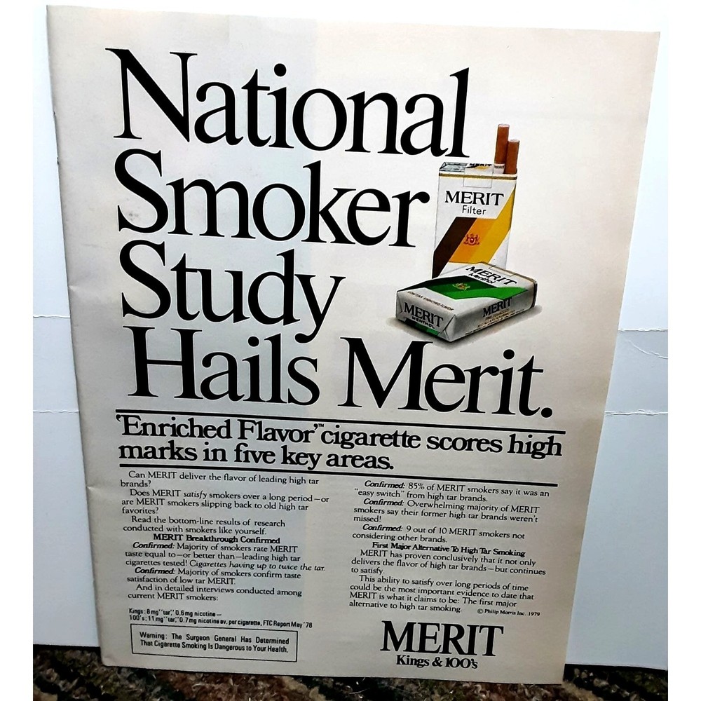 1979 Merit Cigarettes Study Hails Merit Original Print Ad vintage