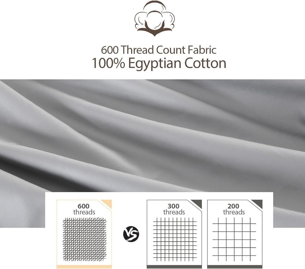 King Size 100% Egyptian Cotton Fitted Sheets 600 Thread King, Solid-gray