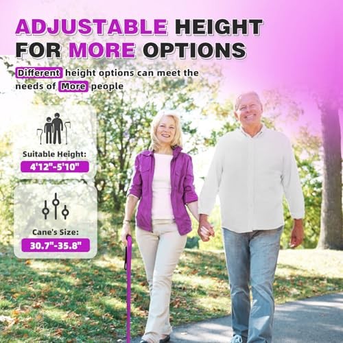 Lightweight Walking Cane, Soft Offset Handle for Seniors, Adjustable Purple