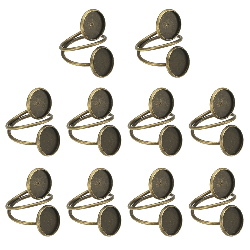 Ring Blank, 10 Pcs Adjustable Finger Ring Blank Base 12mm, Bronze