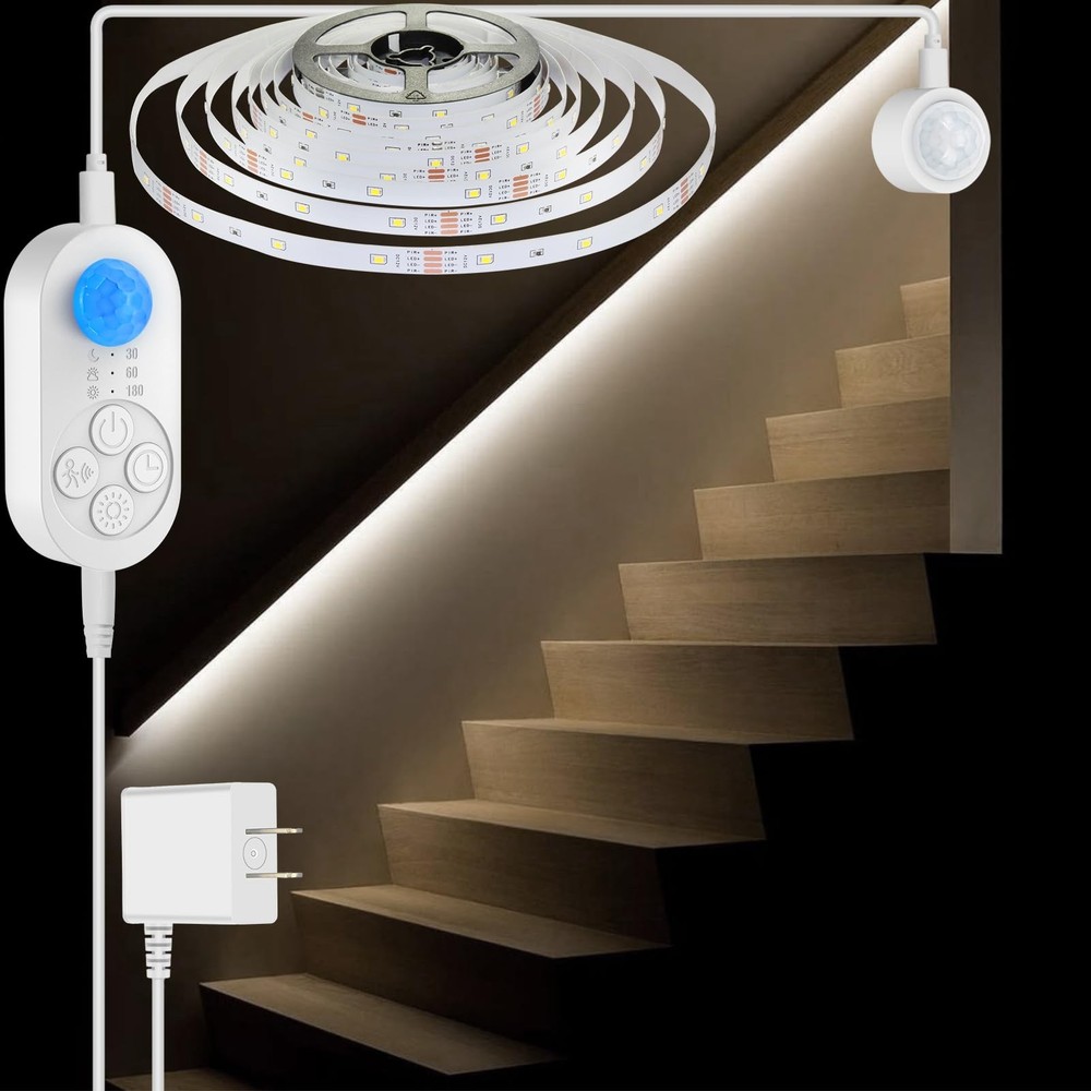 Dual Motion Sensor Light Indoor - Plug-in Motion Activated LED Stair Step wit