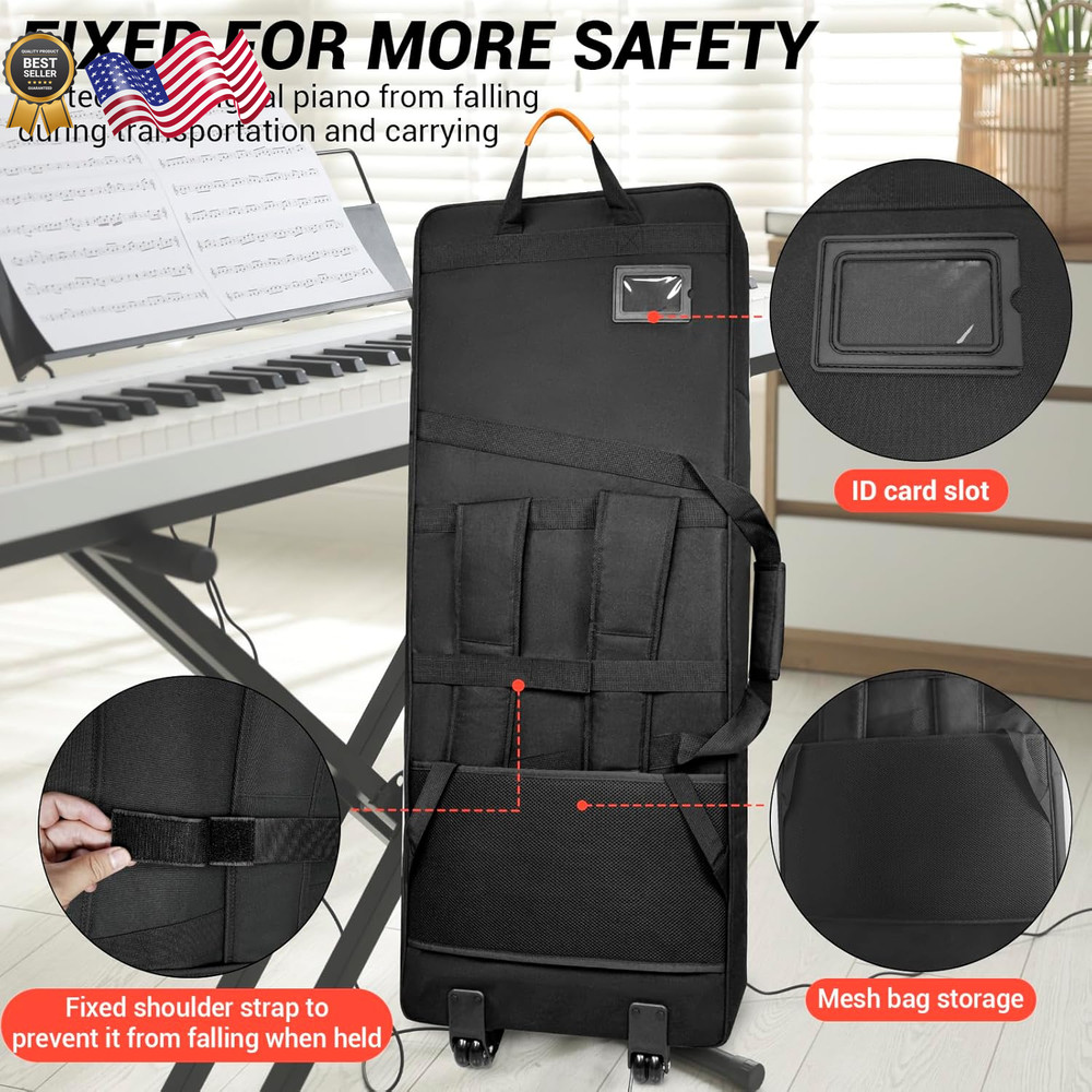 73/76 Key Keyboard Case with Wheels & Adjustable Shoulder Straps– Padded Rolling