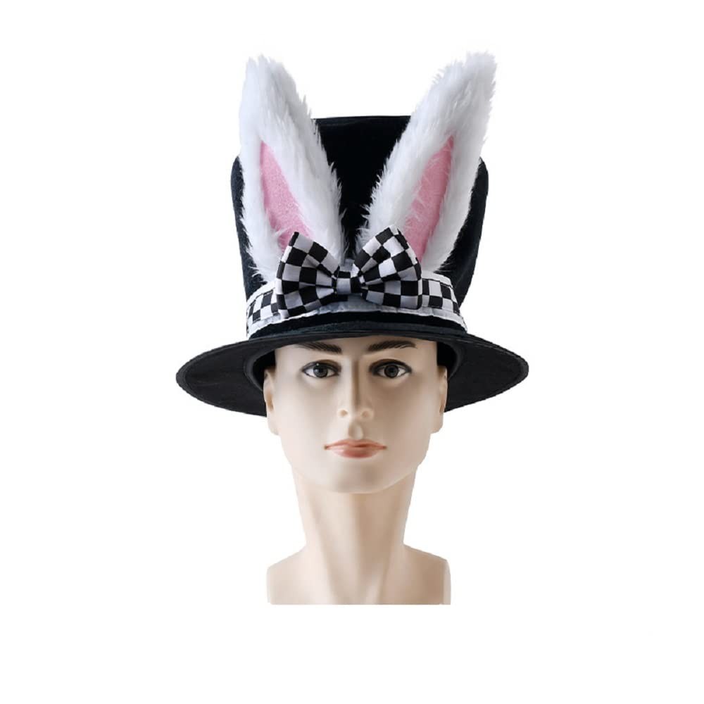 Easter Bunny Ear Top Hat White Rabbit Black Costume Plush Hat for Halloween P...