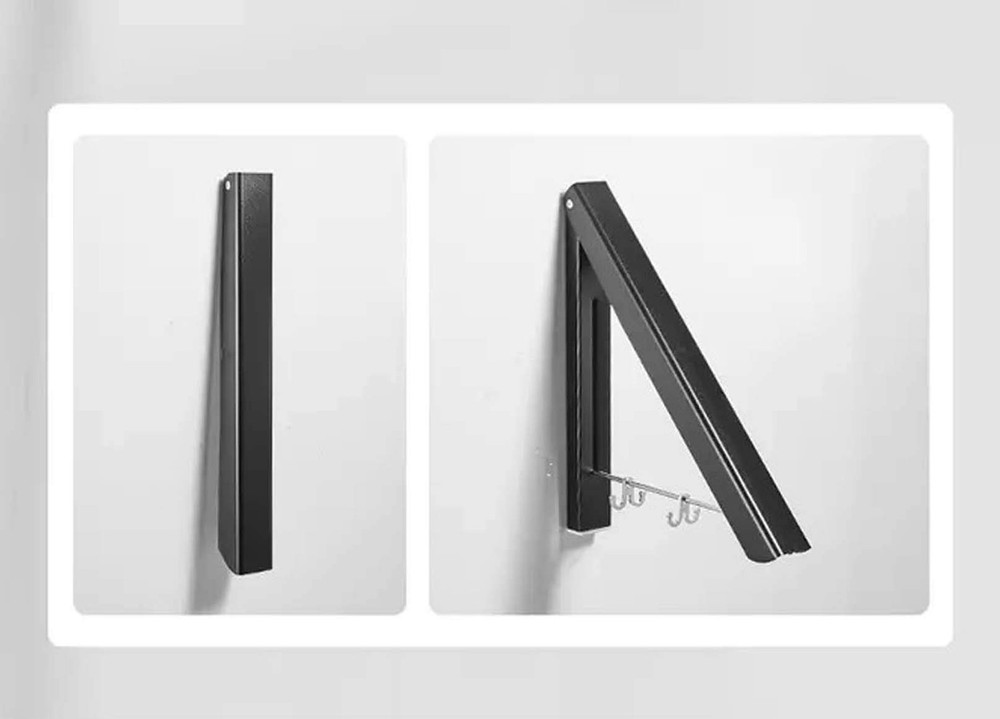 2 PCS Black Retractable Wall Mounted Clothes Rack Folding Drying Hanger