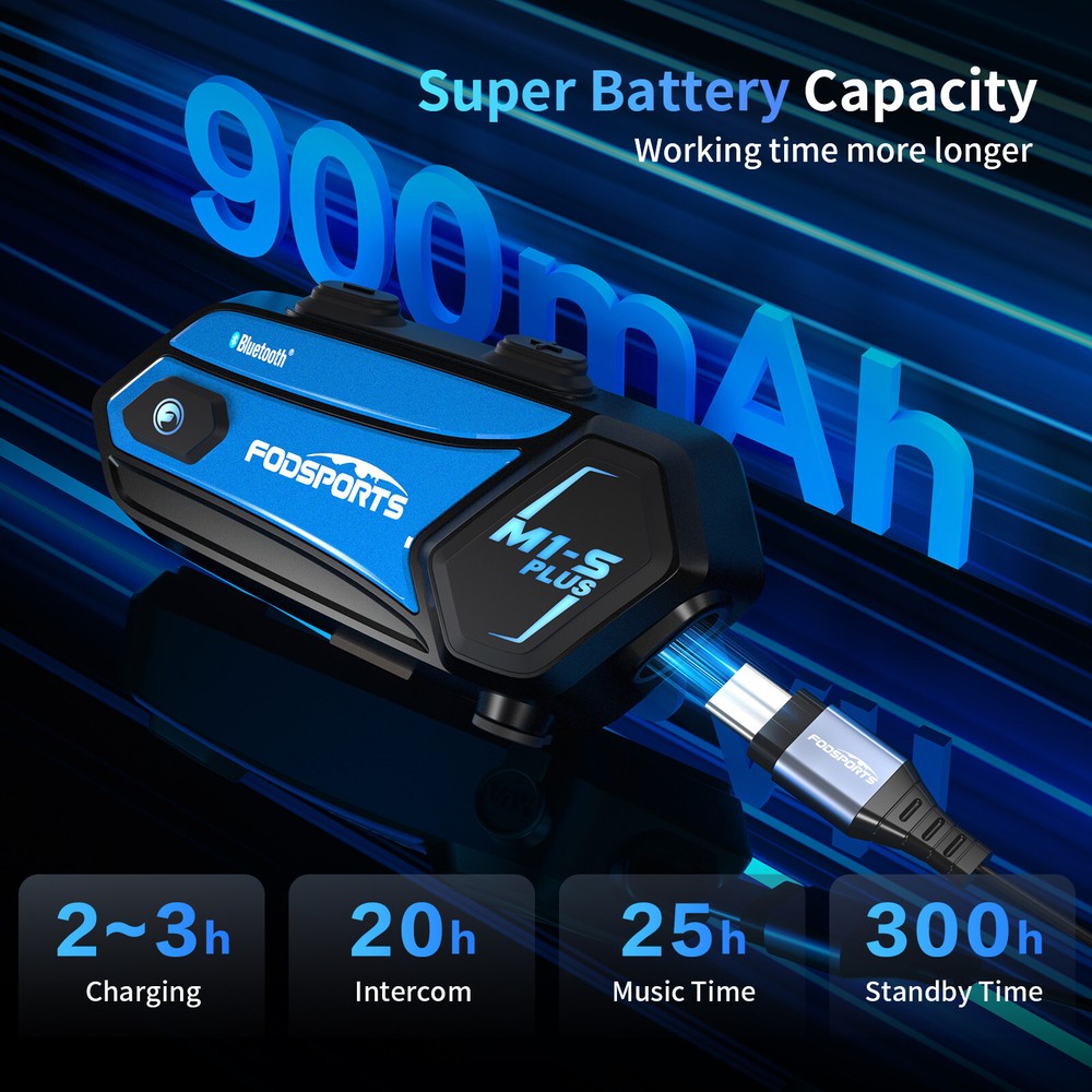 2x M1-S Plus 2000M Motorcycle Intercom Helmet Bluetooth Headset 10 Riders & FM