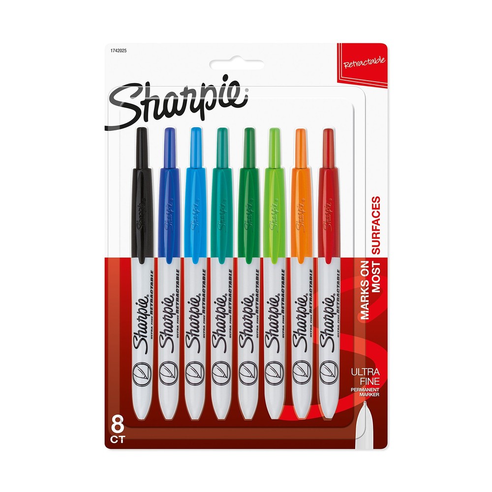 Retractable Permanent Markers, Ultra Fine Point, Assorted Colors, 8 Count