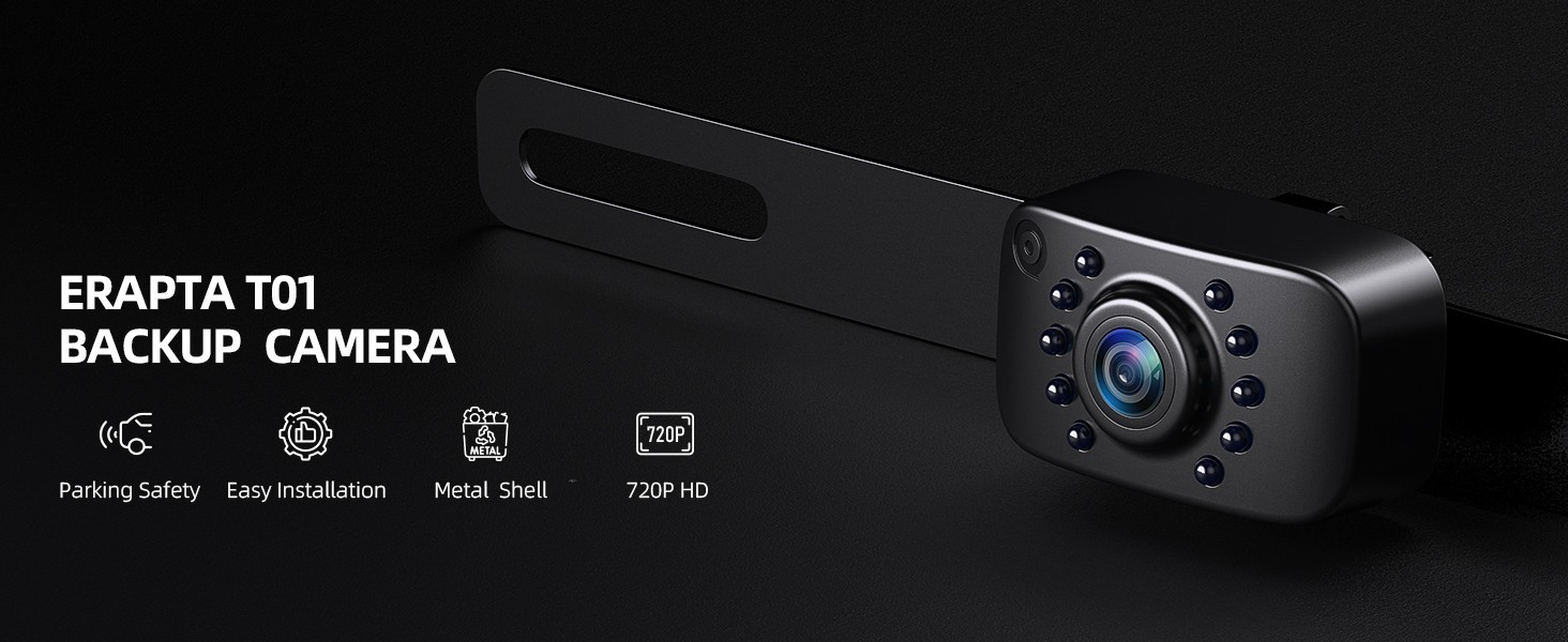 ERT01 HD Backup Camera,Universal Rear View License Plate 149°Night Vision IP69K