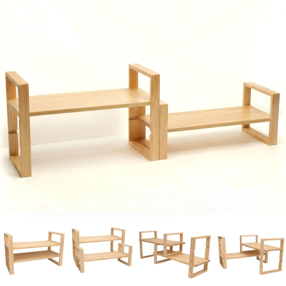 Desk Shelf, 100% Solid Wood Adjustable Desktop Bookshelf, No Tools or Nails R...