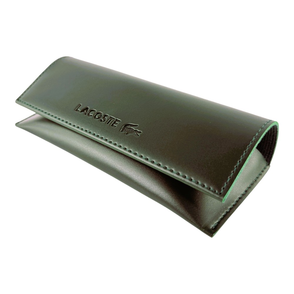 Lacoste Leather Semi Hard Eyeglass Case Standard Size Green Snap Closure