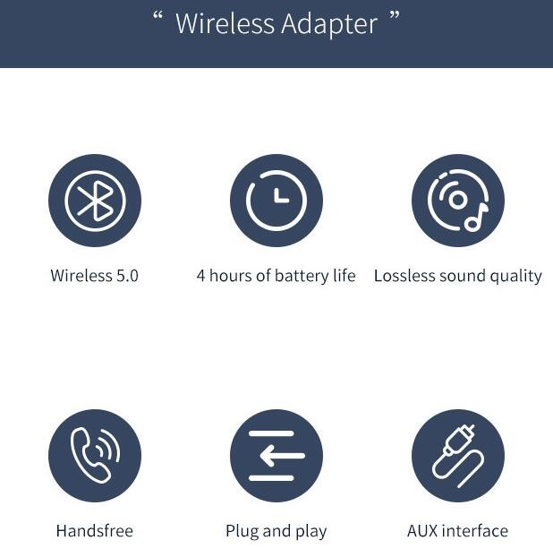 2 IN 1 USB Bluetooth 5.0 Audio Transmitter Receiver Adapter 3.5 AUX Cable N