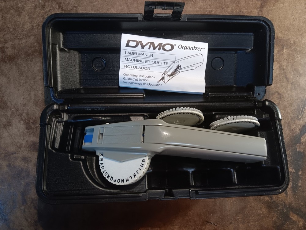 Vintage Dymo Organizer Label Maker with Case, Multiple Wheels