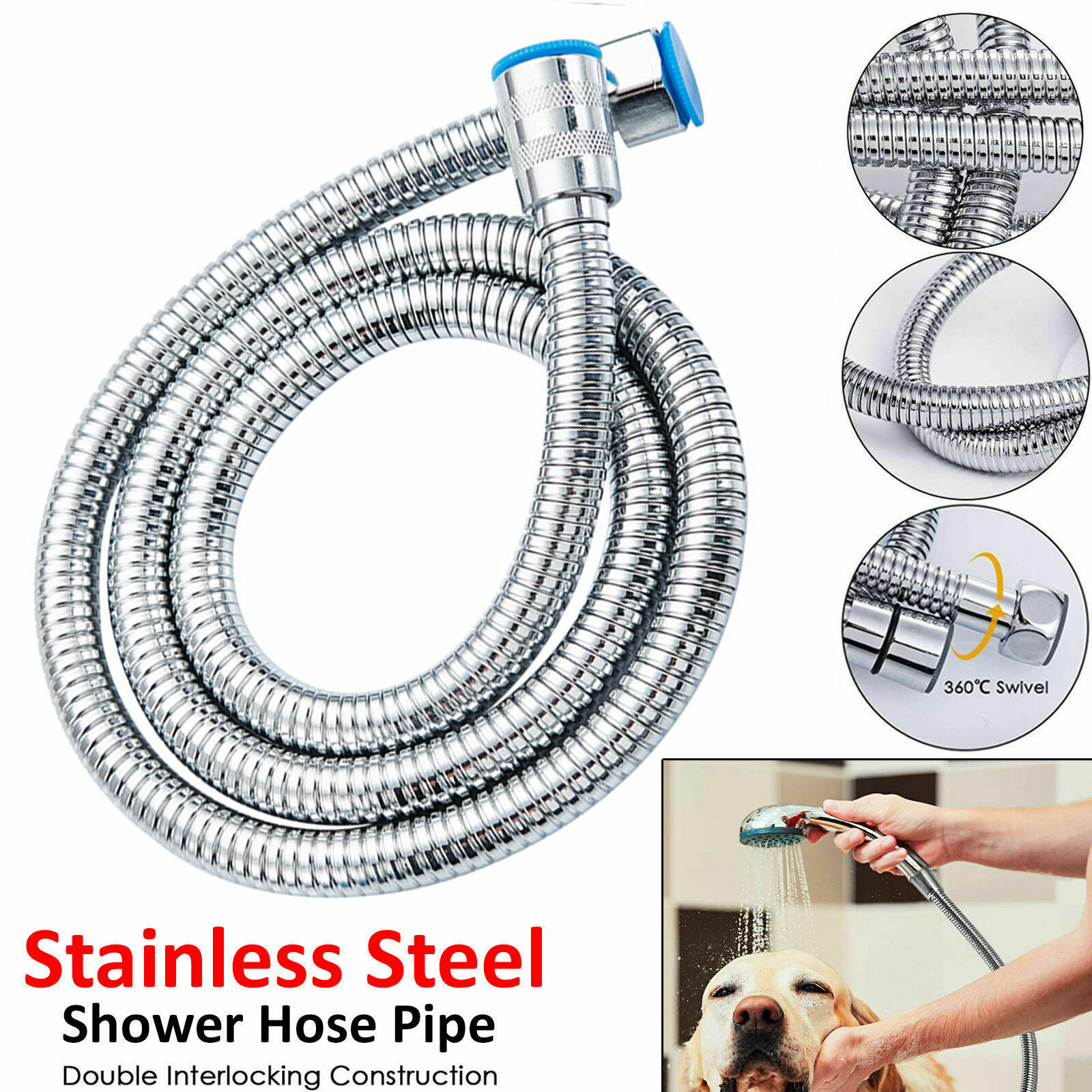 79" Shower Head Hose Handheld Extra Long Stainless Steel Bathroom Flexible Tube