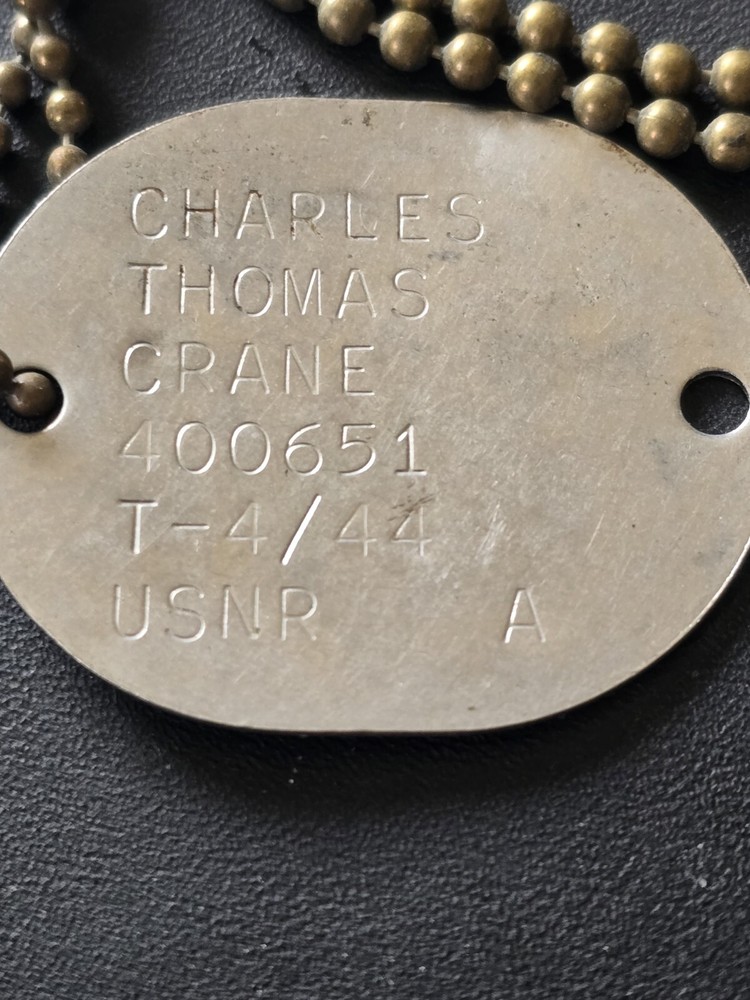 Matching PAIR WW2 US NAVY DOG TAGS W/ Original Chain  USNR Charles Crane