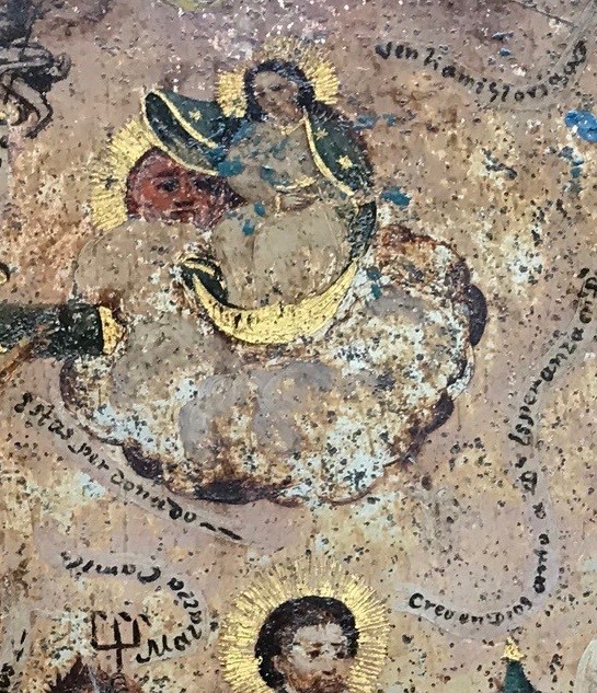 antique retablo mexico spanish colonial art oil on tin