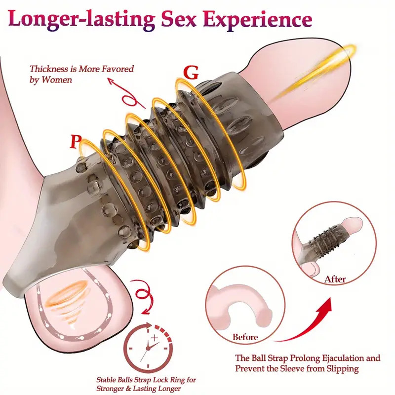 2PCS Penis Ring Sleeve Men Extender Male Stay Hard Delay Ejaculation Reusable
