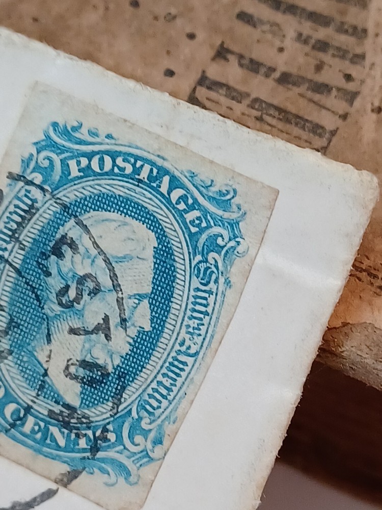 1863, 10 Cent Confederate State Blue Jefferson Davis Antique Stamp Postal Mail