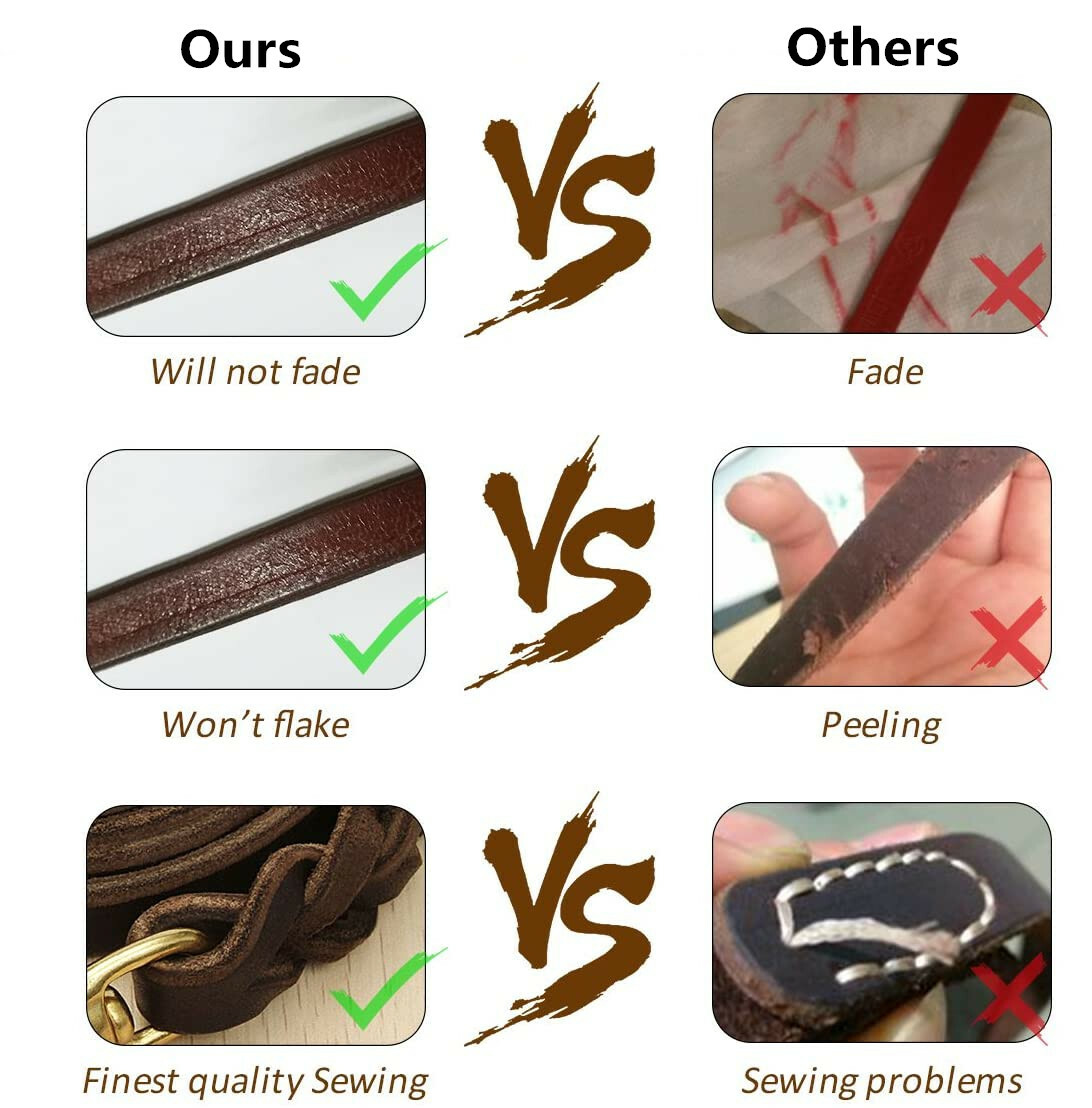 Genuine Leather Dog Leash Braided Heavy Duty Training Lead for Medium Large Dogs