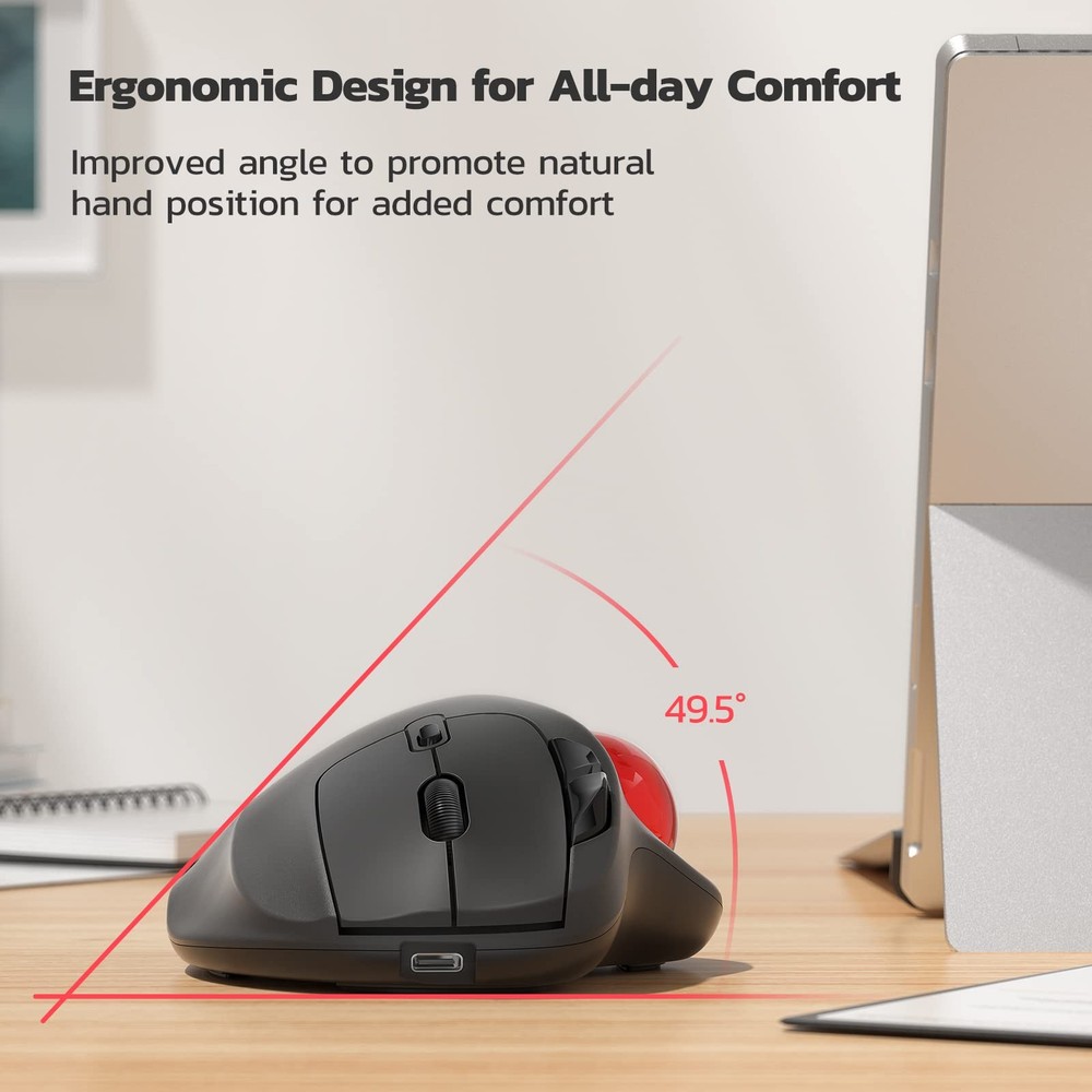 M501 Wireless Trackball , Rechargeable Ergonomic, Easy Thumb Control, Precise...