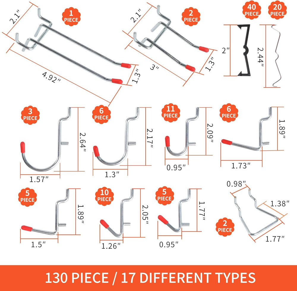 130PCS Pegboard Hooks Assortment - Peg Board Hooks for Hanging Tools with Pegboa