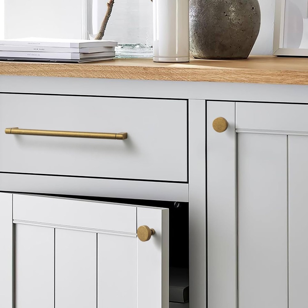 Goo-Ki 6 Pack Cabinet Knobs Antique Brass Drawer Knobs - Solid Zinc Alloy Sin...