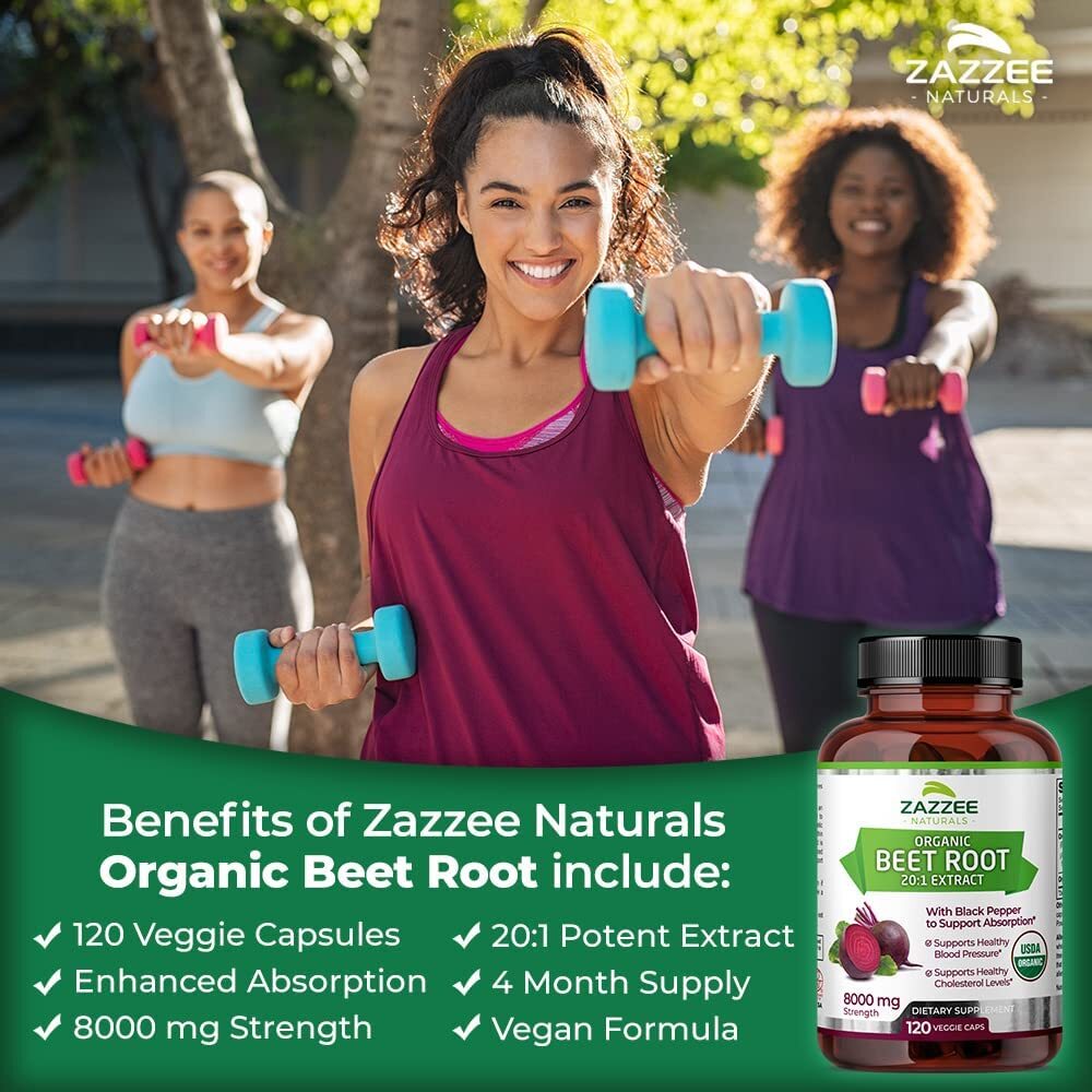 USDA Organic Extra Strength Beet Root 20:1 Extract 8000 mg Strength 120 Capsules