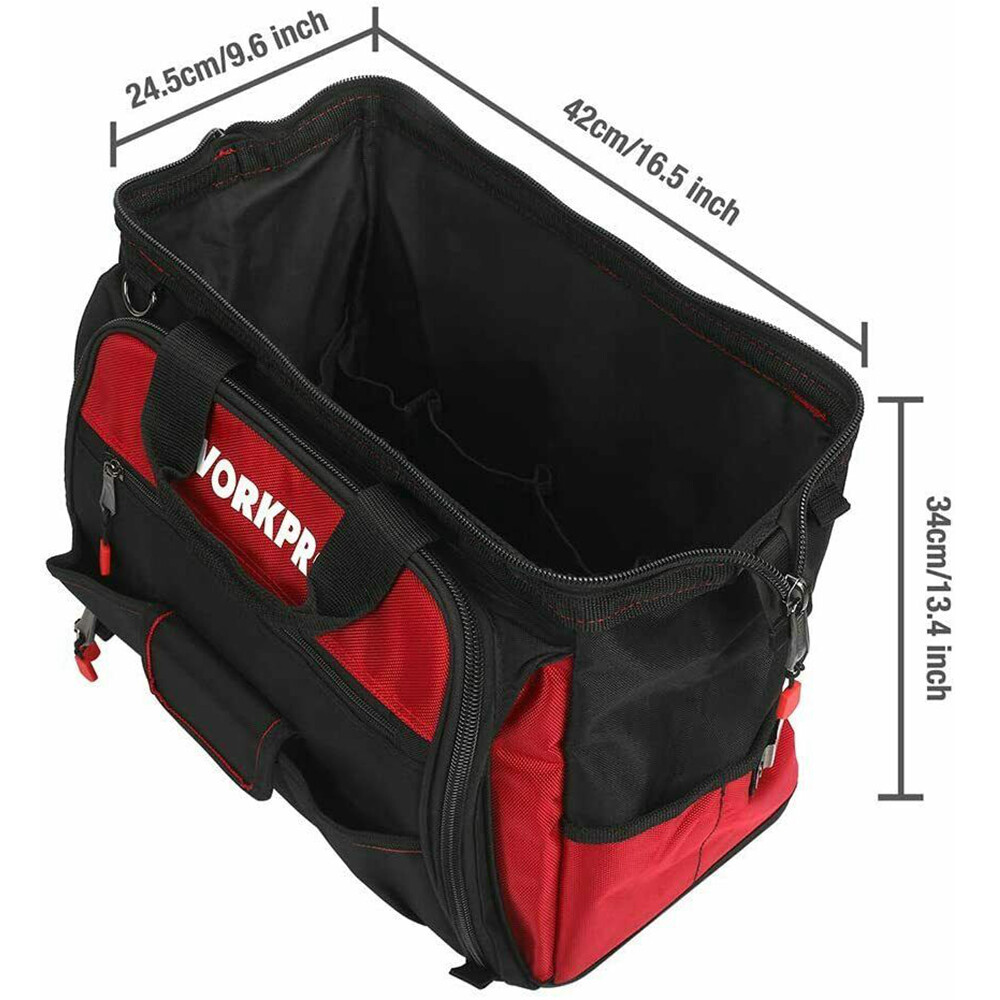 WORKPRO 16" Wide Mouth Heavy Duty Tool Bag Tool Tote Storage 40Pocket Zipper Bag