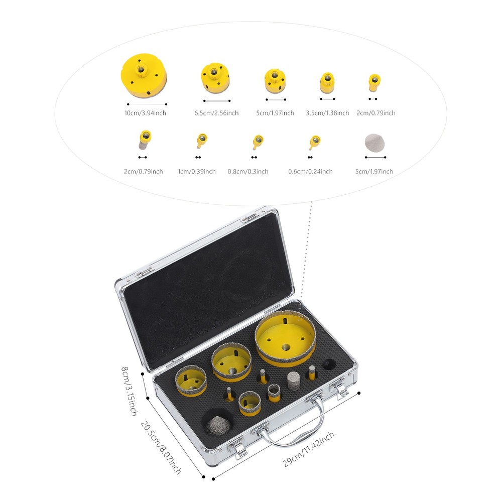 10Pcs Drill Bits, Diamond Drill Bits Kit, Professional Drilling Tool Set Toolbox