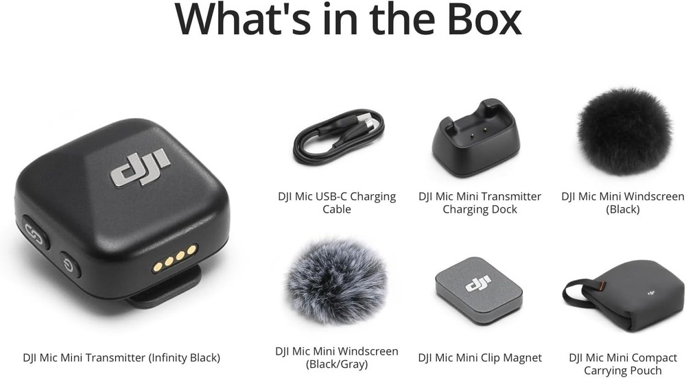 DJI Mic Mini Transmitter, Ultralight, Wireless Lavalier Microphone [Black]