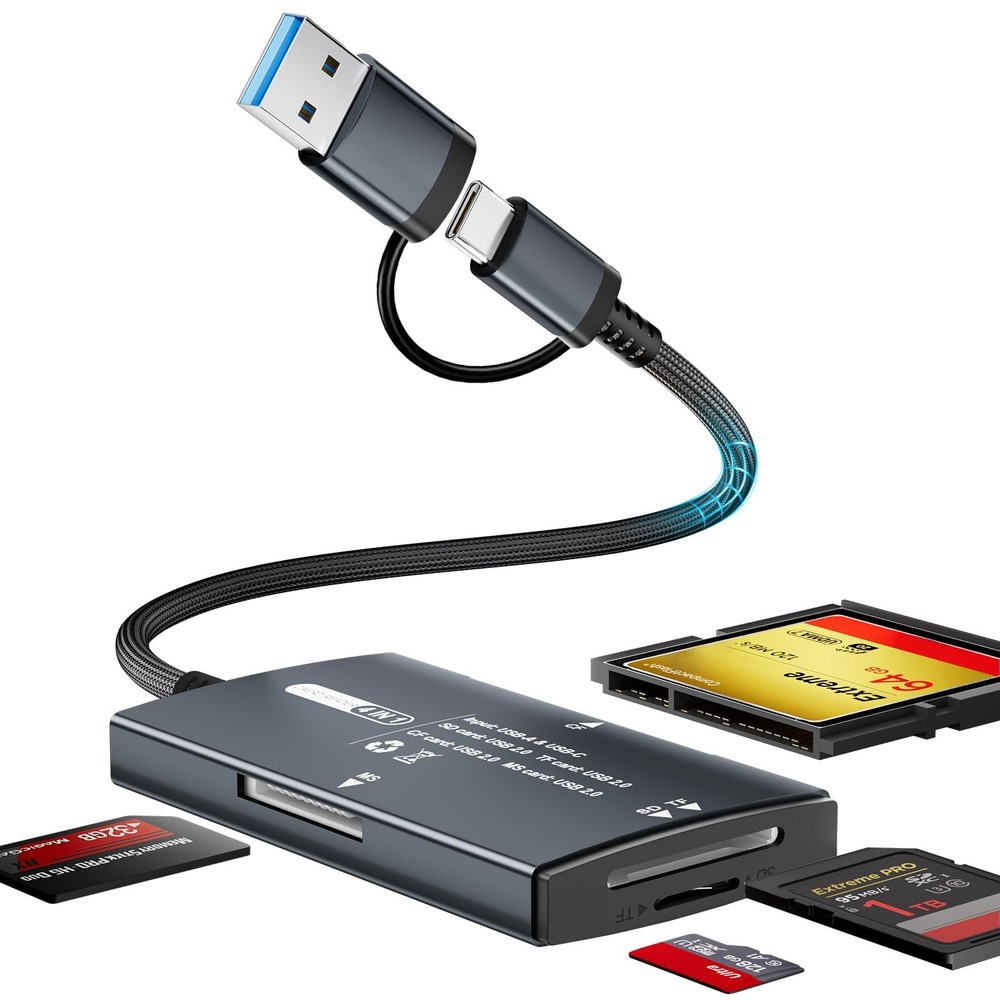 SD Card Reader USB C & Dual Interface, 4 in 1 SD/TF/CF/MS 4 Slots