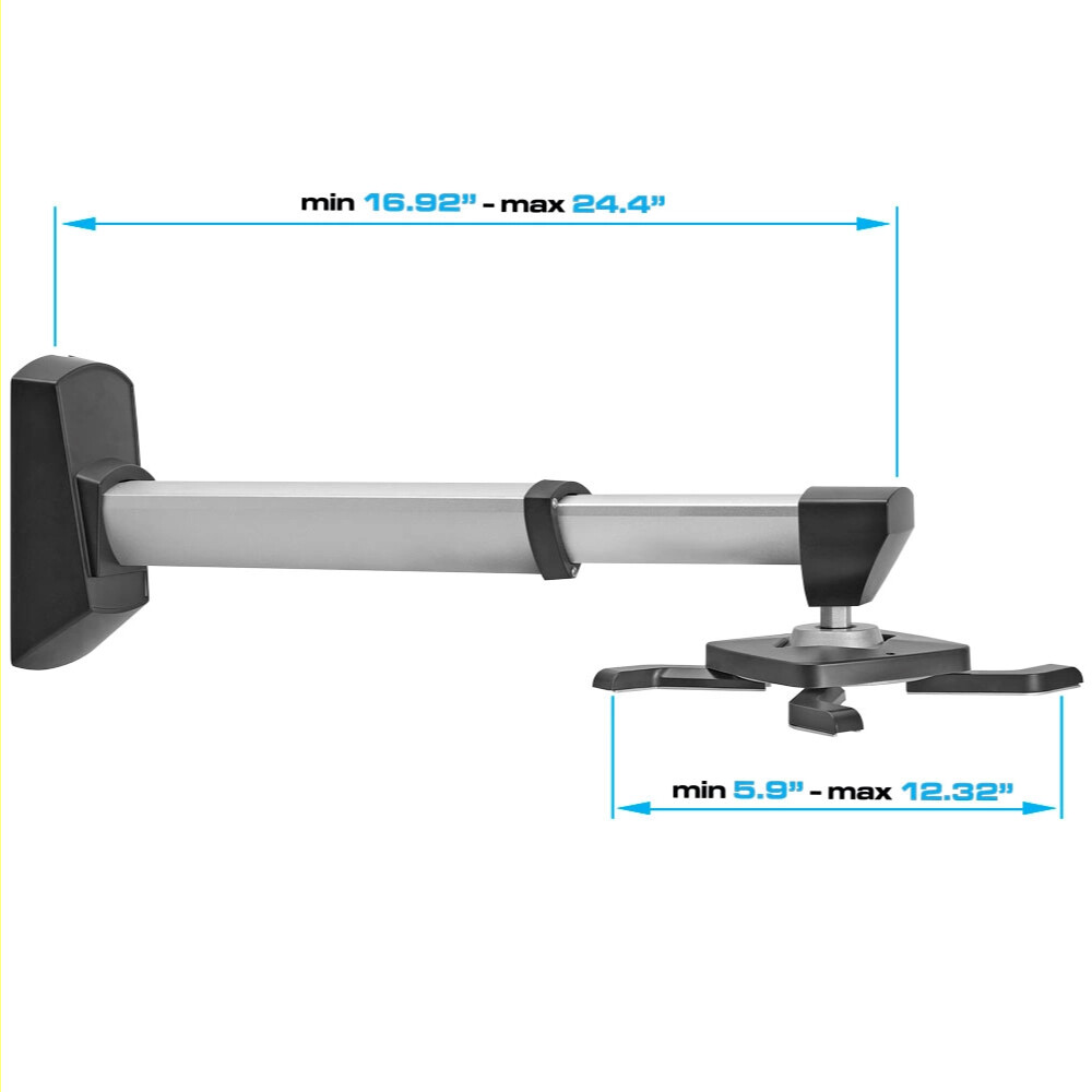 Short Throw Projector Wall Mount Bracket Tilt & 360º Swivel Extendable Max 22lbs