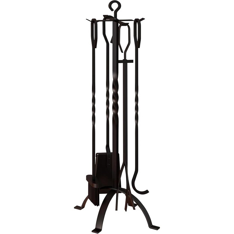 Ergonomic Fireplace Tools Set Cast Iron Fire Pit Accessories Durable 5 Piece New