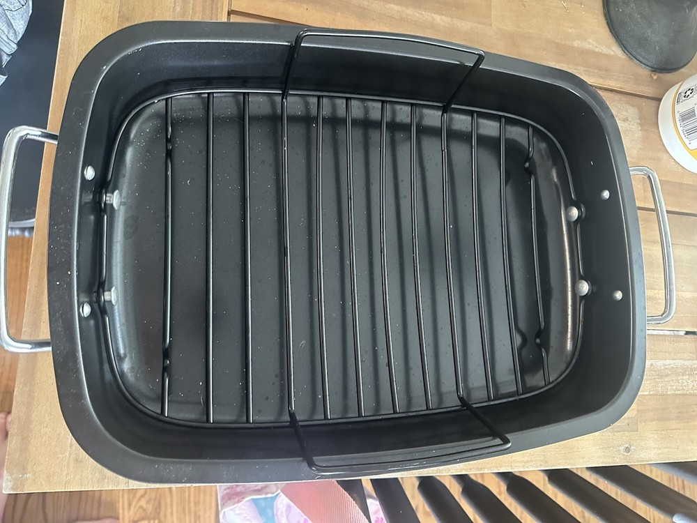 Large Black Metal Rectangle Oven Safe Roasting Pan Tray with Removable Rack