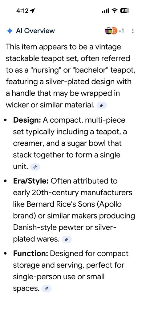 Unique Antique 4 Piece Apollo Silverplate Stackable Tea Set Teapot Sugar Creamer