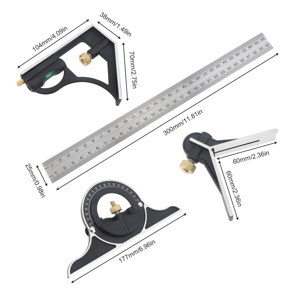 12 Inch Adjustable Sliding 90 Degree Angle Ruler Multi-Function Combination