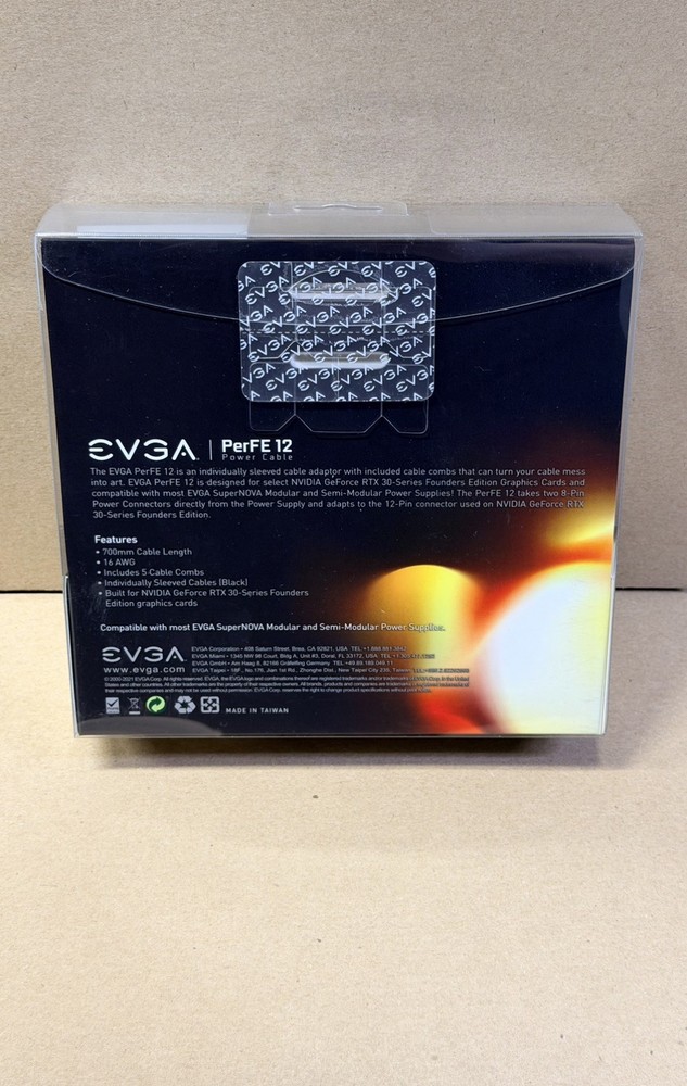 EVGA PerFE 12 Cable, Individually Sleeved Cable, Built RTX 30 Series , Black
