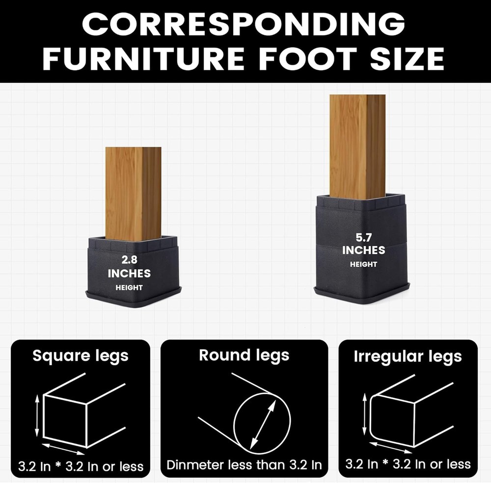 3 Inch Black Bed Risers - Heavy Duty Stackable Elevators for Under-Bed Storage