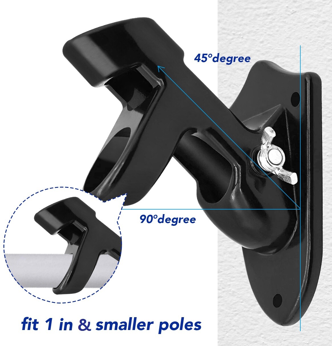 Two-Position Flag Pole Holder Heavy Duty Mounting Bracket with Hard wares Black