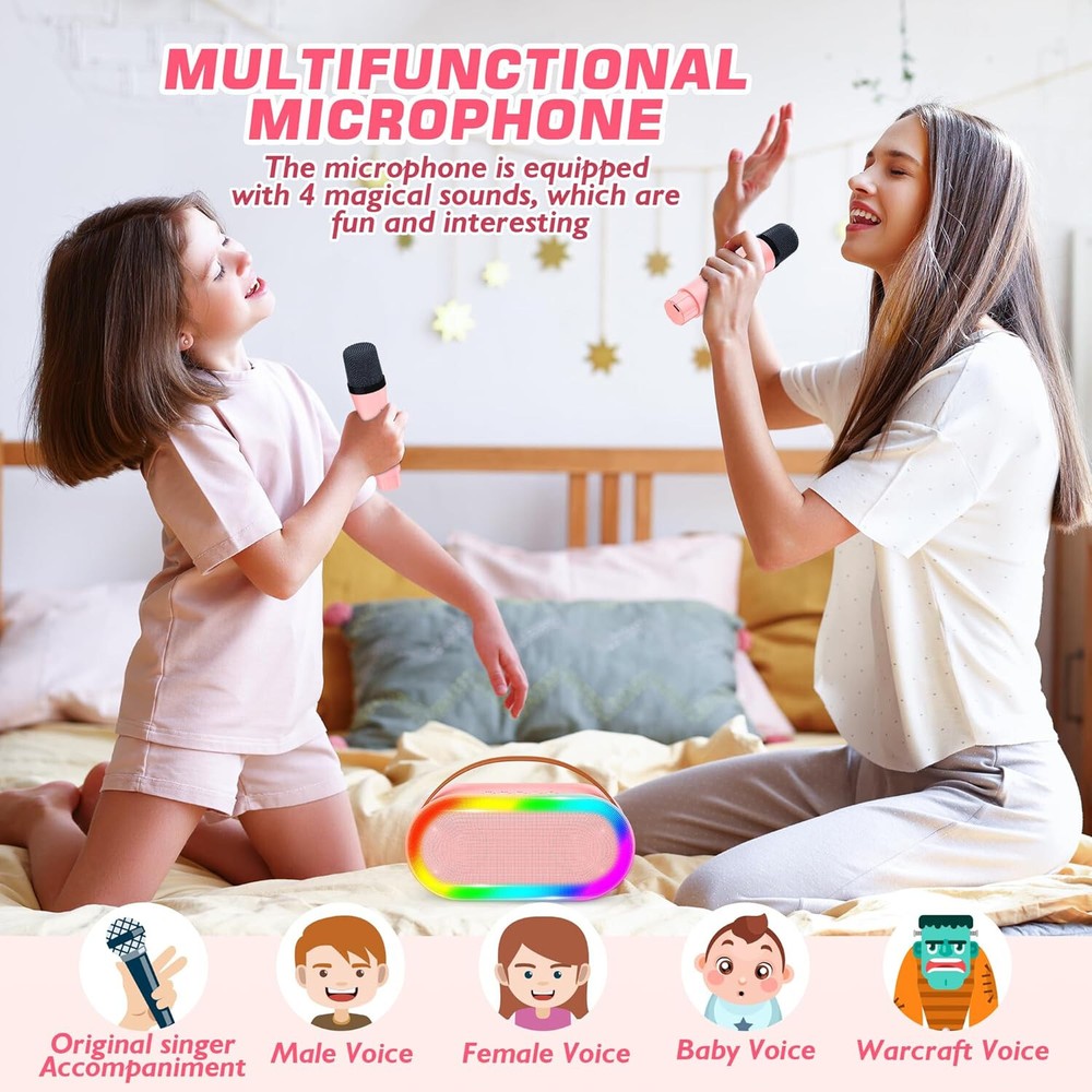 Mini Karaoke Machine - Bluetooth Portable Karaoke Speaker with 2 Wireless Mics