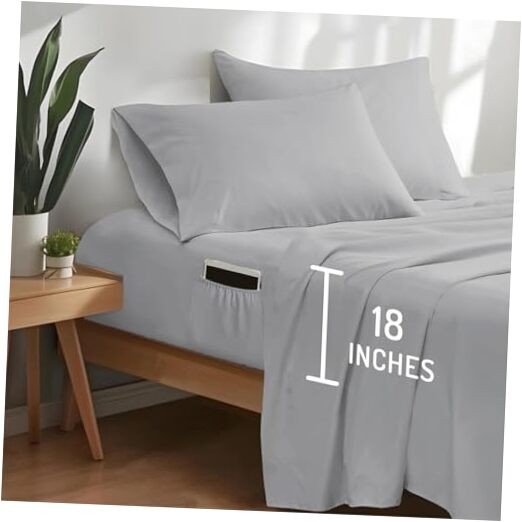DOC Queen Size Sheet Set – 4 Pieces Bedsheets King Light Grey Extra Deep Pocket