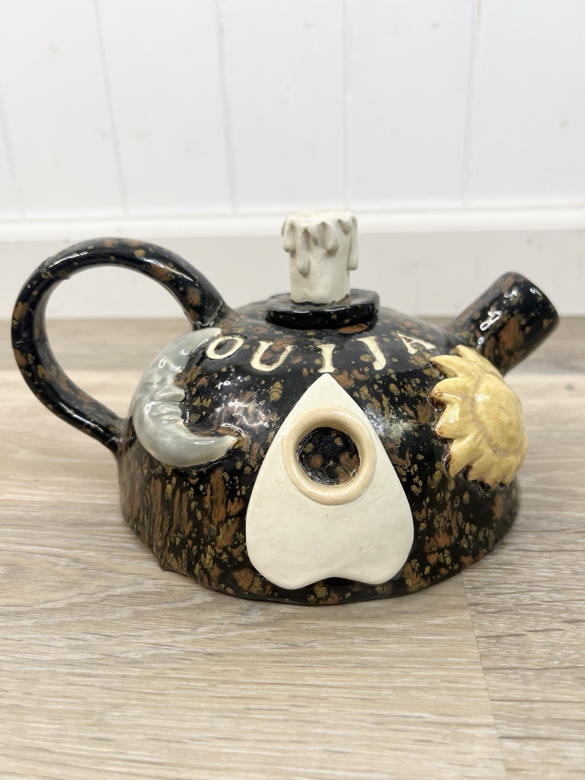 Quija Ceramic Teapot Decor Goth Tarot Witchy Planchette Pentagram Moon *Read