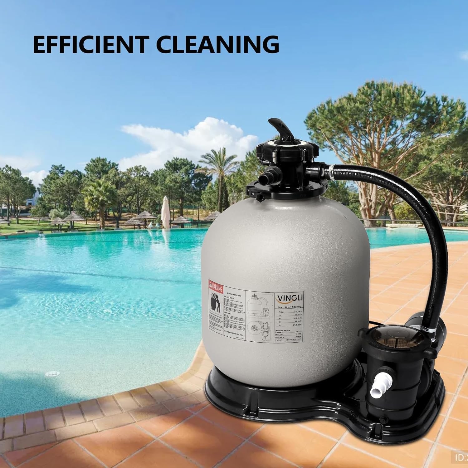 24" Sand Filter Above Ground with 1.5HP Pool Pump 5400GPH Flow 6-Way Valve Gray