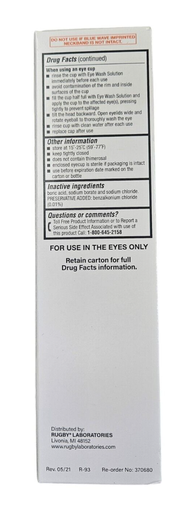Rugby EYE WASH Eye Irrigating Solution w/ Eye Cup 4oz ( 2 pack ) ^