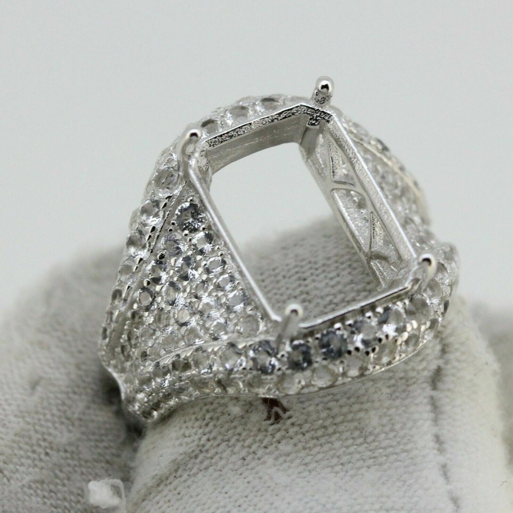 Sterling Silver Semi Mount Ring Setting Emerald OCT 14x10mm