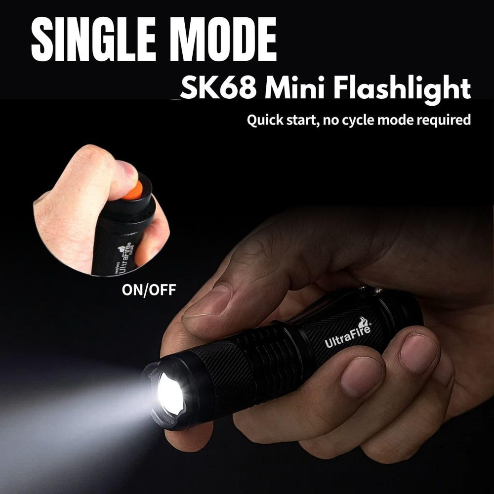 3 Pack Mini Flashlights Focus Adjustable SK68 Single Mode Tactical LED Flashligh