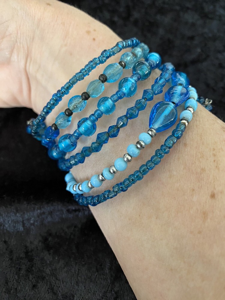 Handmade Multi Bead Memory Wire Bracelet